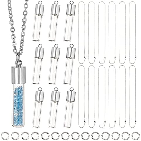 SUNNYCLUE 64PCS Vial Necklace Making Kit Hourglass Vial Pendants Handmade Clear Glass Cap Bottle Charms Necklace Chain & Jump Rings for Beginners Adults DIY Necklace Jewellery Making Cover