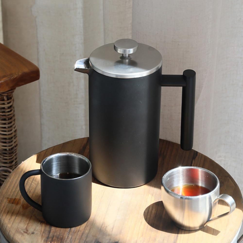 French Press Coffee Maker,Double Wall Stainless Steel Insulated Coffee Tea Brewer,Coffee Pot,Manual Espresso Coffee Machine (27oz)