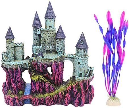 Ulifery Fairy Princess Gothic Castle Aquarium Decorations Glow Fish Tank Ornaments Large for Betta Hideout, Pink