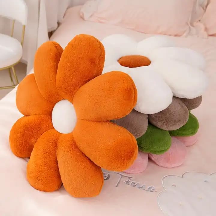 Image of Cute Daisy Shaped Throw Pillows Cute Preppy Decorative Pillows Floor Cushion for Girls Bed Room Couch Sofa Chair Aesthetic Decor (35CM, Orange)
