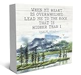 SRADMO Christian Mountain Landscape Wood Box Sign Desk Decor, Christian Gifts for Women Men, Bible Verse Religious Theme Wooden Block Box Sign Decoration for Home Office Desk Shelf Table Decor