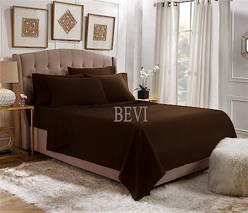 Image of BEVI Bedsheet for Double Bed 300 TC Flat Bedsheet with 2 Pillow Covers Size-(90 inchx95 inch) Umber Brown