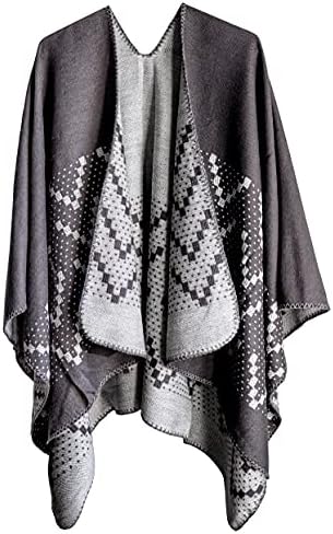 Womens Reversible Oversized Poncho Cape Warm Shawl Wrap Open Front Printed Blanket Cardigans