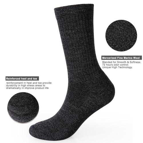 Image of EnerWear 4 Pack Women's Merino Wool Outdoor Hiking Trail Crew Sock (US, Numeric, 9, 11, Regular, Regular, Black /Dark Gray /Multi)