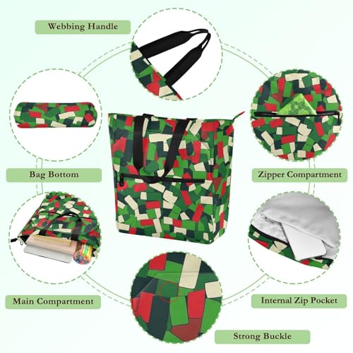 Decorative Cute Book Tote Bag for Kids Adults, Camouflage Mah-jong Style Large Library Book Tote Shopping Bag with Zipper Handles for School Shopping Grocery Rainbow bolsa de tela para3