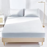 Vista 19 de YIYEA Sábana Bajera con Funda de Almohada, Sábana Bajera Ajustada de Microfibra Cepillada Doble Premium, Bolsillo Profundo de 40.6 cm, Ultra Suave