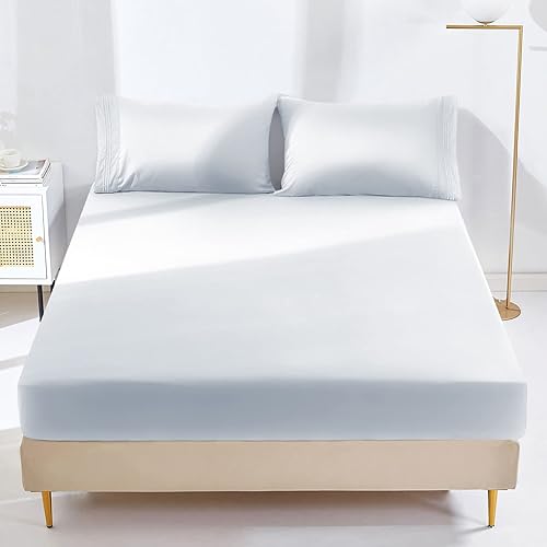 YIYEA Sábana bajera ajustable tamaño King con funda de almohada, sábana bajera de microfibra cepillada de 1800 hilos, con bolsillo profundo de hasta