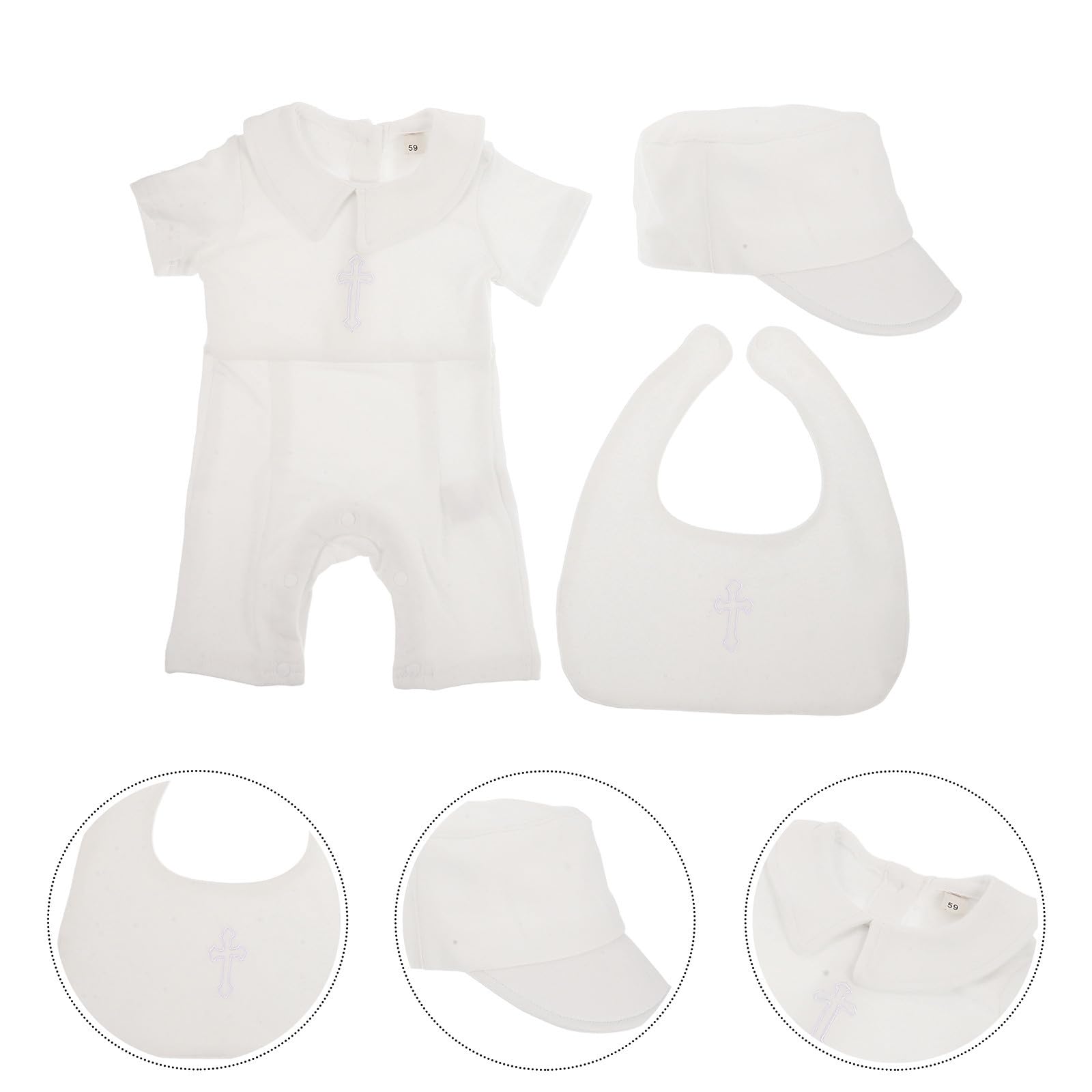 Alasum Conjunto de Bautizo Diseño de Cruz Bordada para Ñiño en Algodón Blanco con Manga Corta y Sombrero para Eventos Familiares y Uso Diario