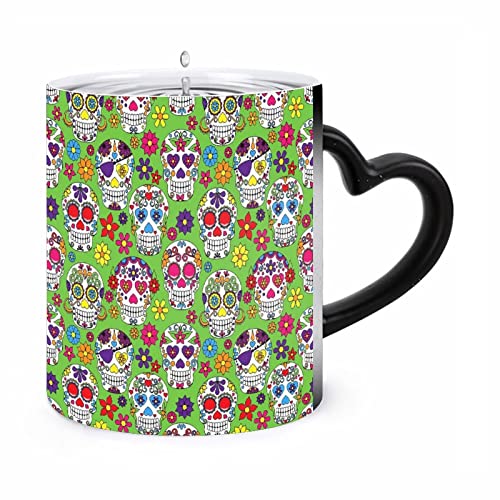 緑 カラフル メキシコ 骸骨 ドクロ マグカップ 色が変わる コーヒーカップ セラミック 陶器 330ml マジック 星空 熱に強い 軽量 繰り返し使用 オフィスのティーカップ 寮 かわいい プレゼント