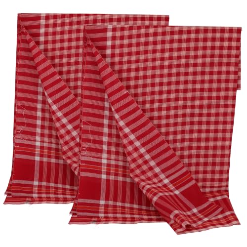 Image of Cotton Bath Towel | Soft, Thin & Lightweight Premium Handloom Gamcha | Quick-Dry, Highly Absorbent | Large Size 180 x 90 cm (72 x 36 Inches) | Color : Red | 2 Pieces |