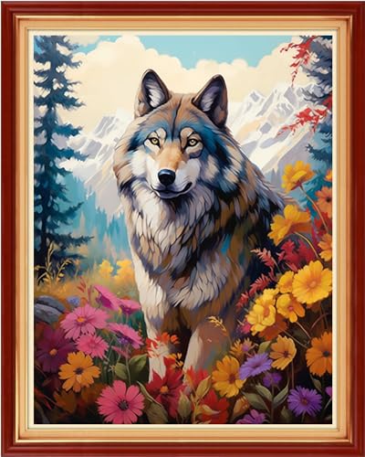 Image of Redxing Stamped Cross Stitch Kits Embroidery kit for Beginners Adults Full Range of Embroidery Patterns Starter Kits DIY Printed Cross Stitch Kits Needlepoint Kits 11CT-Wolf Scenery 16x20 inch