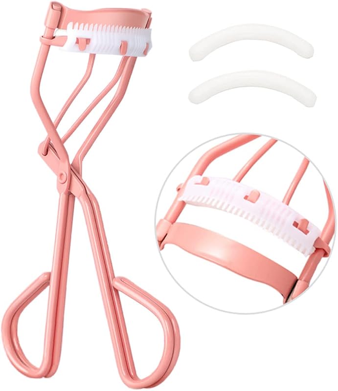 Curvador de cílios Uranian com pente e 2 refis de silicone, rosa e branco