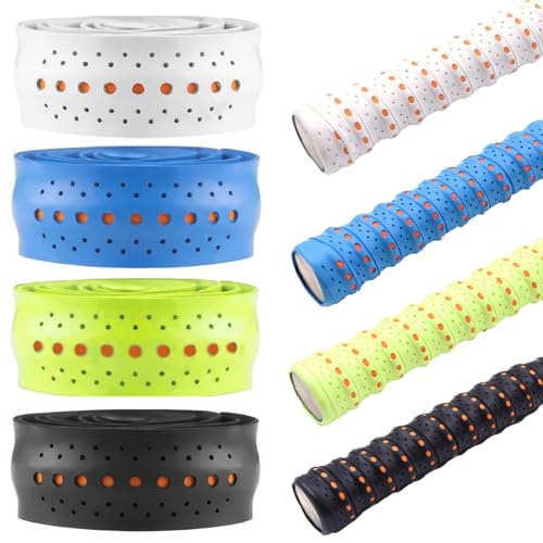 4 Pièces PU Raquette Grip Bande Ruban, 110 cm Ruban de Raquette Grip Antidérapant,Surgrip pour Raquette de Tennis,Grip Raquette Badminton,pour Tennis Raquette de Raquette de Pêche de Badminton Squash