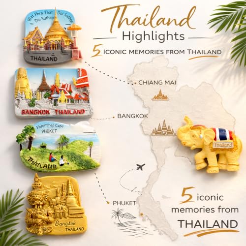 Pack de 5 imanes decorativos de recuerdo de Tailandia miniatura 2