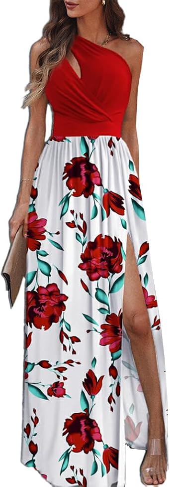 Wearable Art Anotherchills Printed Shoulder Dress for Women Elegant Fiber Summer Party Comfortable Fashionable, red, 2XL