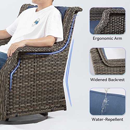 MeetLeisure Outdoor Swivel Rocker Patio Chair Set of 2 - Two Pieces 360 Degree Patio Swivel Glider Chair with 3.5\" Water-Repellent Cationic Layer Fabric Cushions(Mixed Grey/Blue) - Thumbnail 6