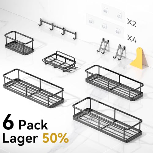 YASONIC Shower Caddy Adhesive, 100% Rustproof Shower Organizer with Soap Holder, 6 Pack Large Capacity shower Shelves for Inside Shower, No Drilling Bathroom Organizers and Storage for Home Decor by YASONIC - Image 2