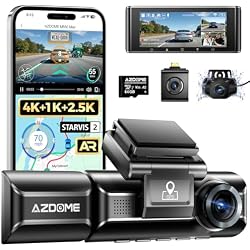 AZDOME M550 Max 4K 3 Channel Dash Cam Front and Rear Inside, Dual STARVIS 2 | 4K+2.5K+1080P Car Dash Camera for Cars, 24H Parking Mode, WiFi & GPS, App AR Effects, IR Night Vision, WDR, with 64GB Card