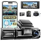 AZDOME 4K Dashcam Voiture, 4K+1080P+2.5K Triple Camera Avant Arrière Intérieur, WiFi GPS, 3,19" Dashcam avec Carte SD 64G, Vision Nocturne, WDR, G-Capteur, Mode Stationnement, Enregistrement en Boucle