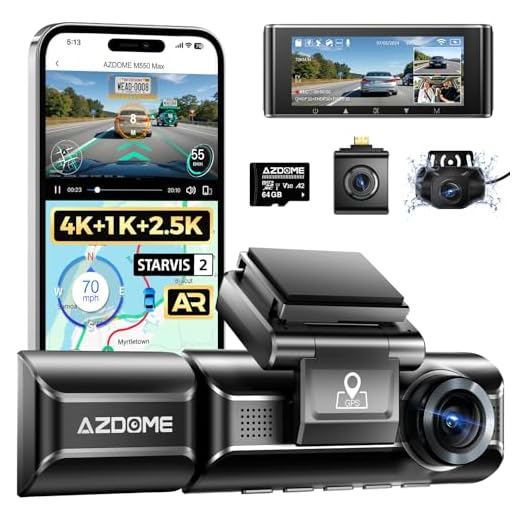 AZDOME M550 Max 4K 3 Channel Dash Cam, Dual STARVIS Sensors, 4K+2.5K+1080P Front and Rear Inside Triple Car Camera, Built-in WiFi GPS, 64GB Card Included, IR Night Vision, WDR, 24H Parking Mode