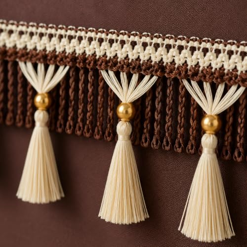 Image of Premium Fridge Cover Top for Single Door Refrigerator with Tassle Lace & 6 Side Pockets | Waterproof, Dustproof & Washable Polyester Refrigerator Cover Top, Organizer Fridge Top Cover (Brown)