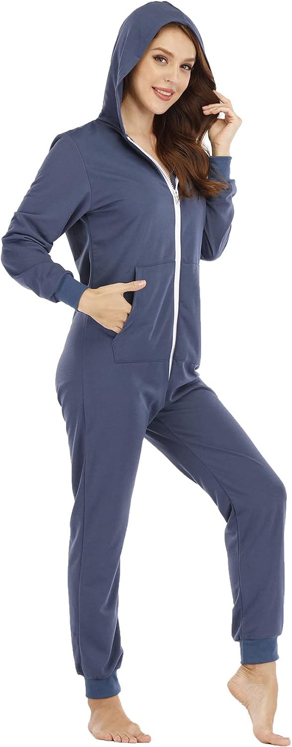 Lu's Chic Women's One Piece Sleepwear Onesies Pajmama Long Sleeve Zip Up Zipper Soft Winter Pant Casual Spring