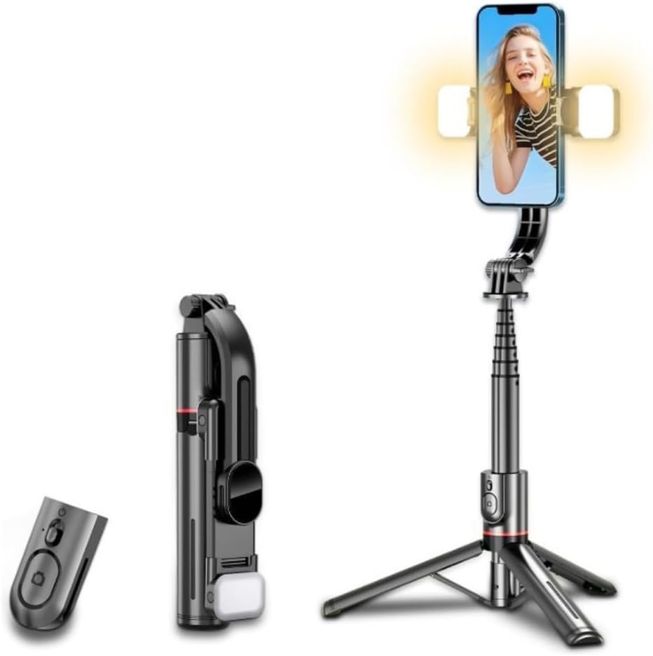 Bastão Tripé Para Celular 360º Dobrável Pau De Selfie Bluetooth Com 2 Led Mini Controle Remoto 3 em 1 Câmera Selfie Stick (PRETO) H'MASTON Linha Super Premium