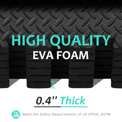 MOMENT Exercise Floor Mat 6 Pack, Soft Interlocking Puzzle EVA Foam Gym Mat Floor Tiles, Non Slip Baby Playmat for Home Gym Playing Exercising, 40x40x1cm, 6 Piece (Black)