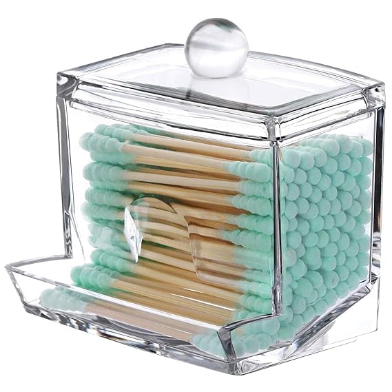 Praxon Transparent Cotton/Earbud Holder Box With Lid, Cosmetics Makeup Organizer, Space Saving Dispenser for Cotton Balls and Swabs-image-16