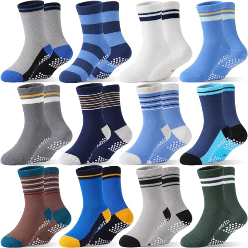 Image of Welwoos Baby Girls Toddlers Grips Socks 12 Pairs Kids Anti Slip Non Skid Animal Funny Cartoon Crew Breathable Cotton Socks