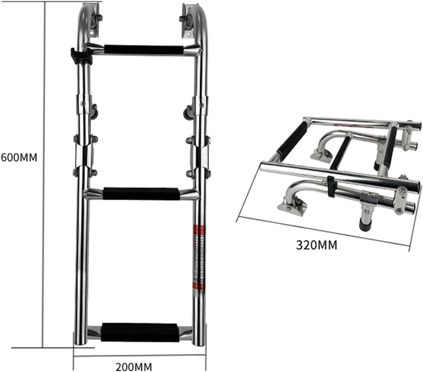 1Pcs Polished Stainless Steel Folding Ladder Pontoon Ladder 2+1 Step for Boat