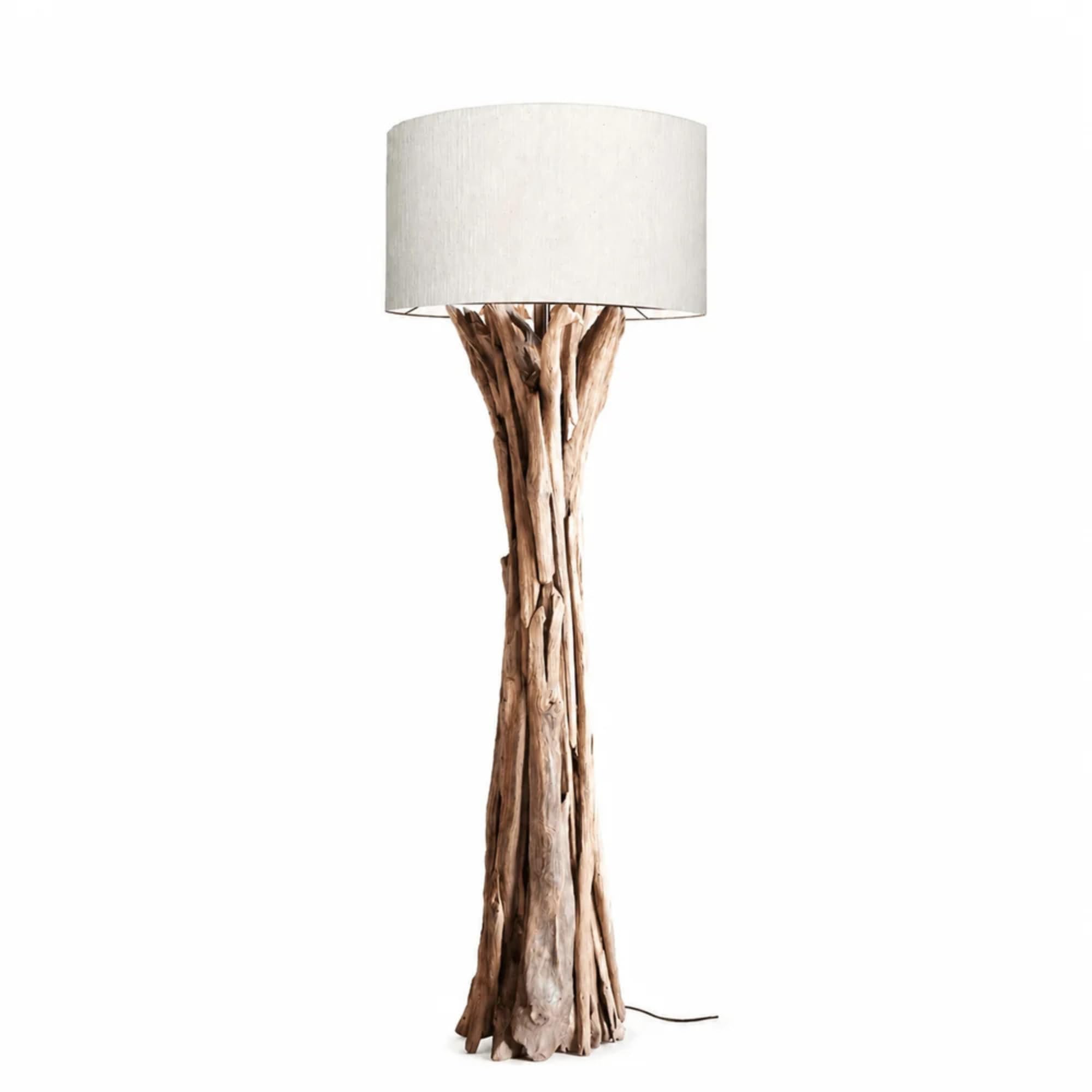 QUINTON Treibholz Stehlampe aus massivem Teakholz mit Lampenschirm (Natur)
