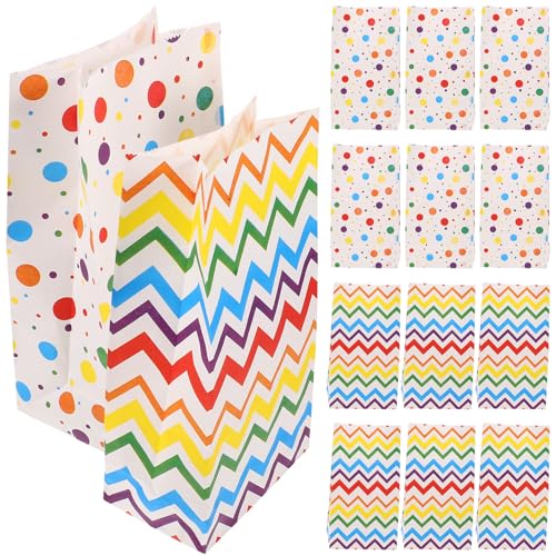 GARIOUANS 20個 パーティー用彩虹条?と波点柄糖果袋 食品輸送対応ラッピング紙袋 大容量おしゃれ収納袋 包装やお菓子詰めに