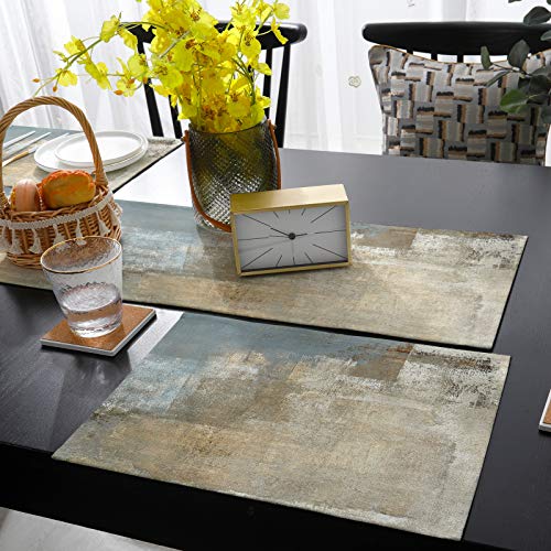 Retro Country Style Farmhouse Placemats Set Of 6 With Table Runners 70 Inches Long,Non Slip Washable Kitchen Dining Table Mats Sets, Oil Painting Texture Modern Table Runner And Placemat Set Decor #TOP3