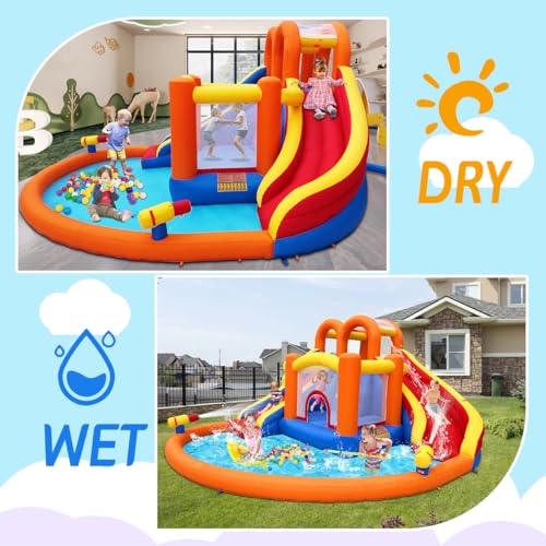 HuaKastro 14.2x12.8FT Big Inflatable Water Slide Bounce House Combo for Big Kids 5-12, with 2 Long Slide, Trampoline & Big Splash Pool, Blow Up Water Park for Backyard Summer Outdoor Fun - Thumbnail 2