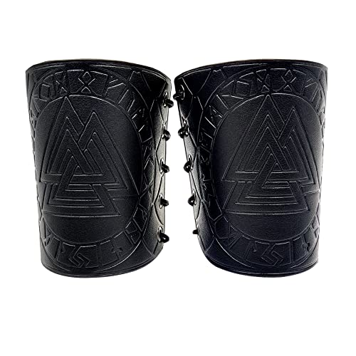 Brassards en Cuir Médiéval Nordic Viking Odin Brassards en Relief Bracelet en Cuir PU Protège-Bras pour Hommes Protège-Bras Médiéval Armure De Chevalier Viking Brassards (Le Noir) Cover