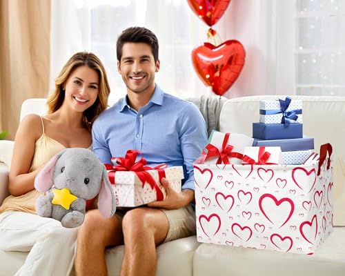 Image of Large Valentine's Day Basket Heart Shaped Storage Bin for Gifts Collapsible Organizer Room Decor (Open Mouth Love)