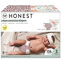 The Honest Company Super Club Box Diapers with TrueAbsorb Technology, Rose Blossom & Painted Feathers, Size 3, 136 Count
