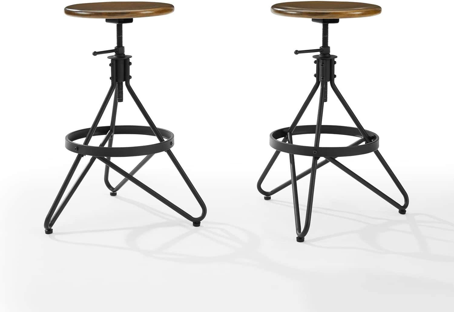 HomeStock Adjustable Swivel Stools - 2 Piece Set - Industrial Bar & Counter Height Stools - Brown/Black Finish