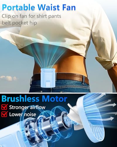 Image of Portable Waist Clip Fan-Mini Lightweight Noiseless Cool Clip Fan Under Shirt Belt Pants Clothes Hard Hat Hip Back Pocket,Individual Menopause Neckband Lanyard Cooler Ac for Adult Children Gifts Blue