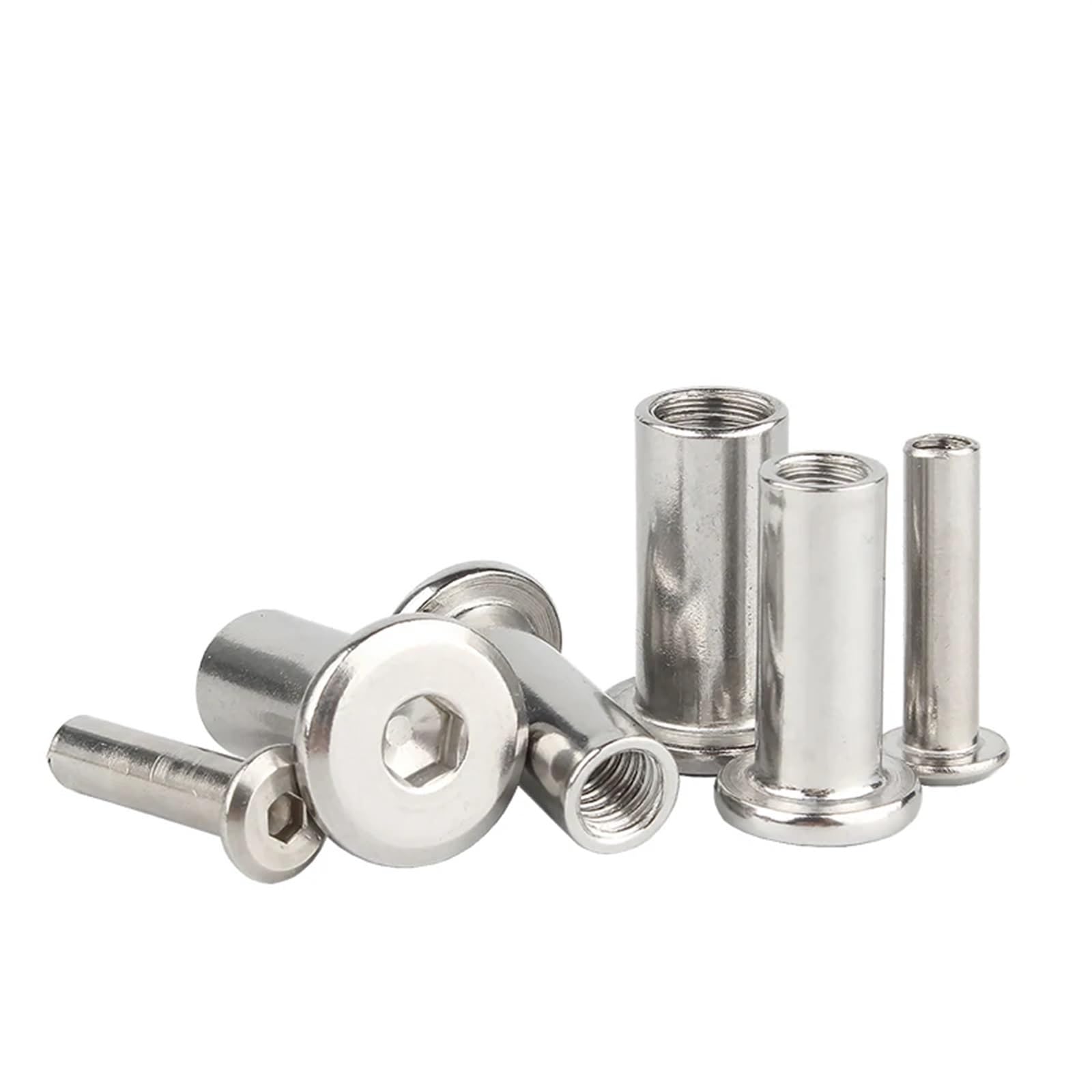 Rivetti Filettati 5/10/20pcs M3 M4 M5 M6 M8 304 acciaio inossidabile grande piatto esagonale testa a esagono incassato rivetto connettore inserto manicotto comune dado per Mobili(50mm length,M8 x5pcs)