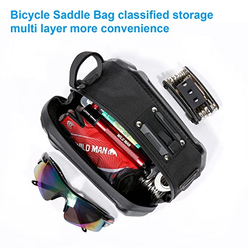 Wild Man Bike Saddle Bag Waterproof Bicycle Saddle Bag Under Seat Bag Bike Accessories 3D Hard Shell Bike Seat Bag With Silver Reflective Strip, Quick Release 1.2L(Black) #TOP1