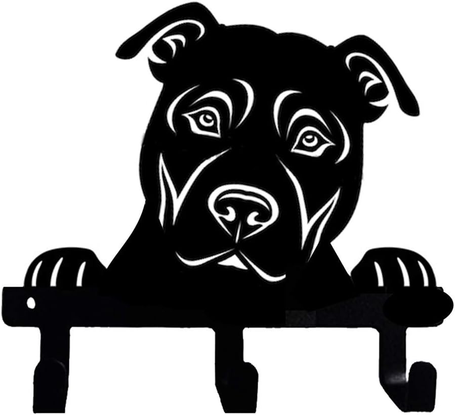 American Pit Bull Terrier Rescue Dog Shape Peek a Boo Metal Coated Ropa de Baño Toalla Montado en la Pared Gancho Cocina Mudroom Dormitorio (Retrato)