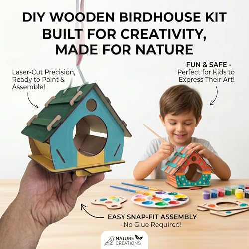 Image of BAGJI TOYS Bird House Kits for Kids Ages 4-8, Wooden DIY Birdhouse Kit, Outdoor Woodworking Crafts Freestyle Painting, Bird Houses for Outside with Paints & Brushes, Boy Girl Gift Christmas