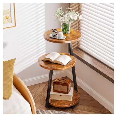 Simple Wisdom Mesa Auxiliar,Mesa Auxiliar Sala Redonda Lateral 3 Niveles,Mesita de Noche,Buros para Recamara,para Sala de Estar, Dormitorio, Estilo...