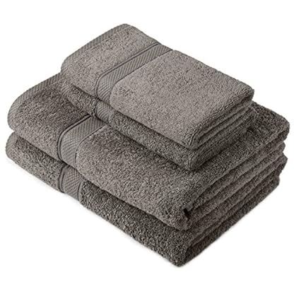 Pinzon by Amazon Handtuchset aus Baumwolle, Grau, 2 Bade- und 2 Handtücher, 600g/m²