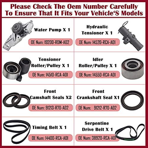 Timing Belt And Water Pump Kits For Car Engine Compatible With 2003-2018 Honda Accord Pilot Odyssey Ridgeline And With Acura Mdx Rdx Rl Tl Tsx Zdx - Replace # Tckwp329, Tkh-002, Tkh002 #TOP1