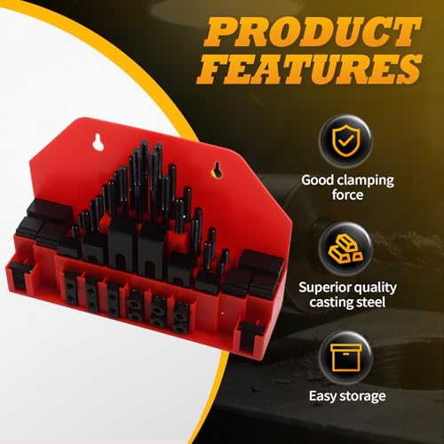 Image of 58 Pcs 1 /2 inch T-Slot 3 /8 inch-16 Stud Clamp Compatible with Milling CNC | Hardened Alloy Steel, High Clamping Stability