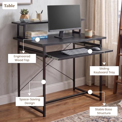 Image of Callas ST-25 DeskMate Pro Engineered Wood Study Desk | 90x54x94.5 cm | Sliding Keyboard Tray, Monitor Riser Shelf | Metal Frame | Home Office, Gaming & Kids Room (Black, ST-25) - 1 Year Warranty