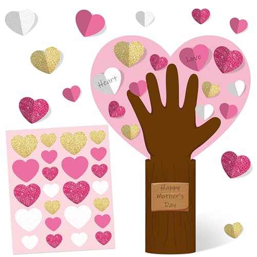 Haooryx Valentine's Day 3D Heart Trees Craft Kit - 28 Pack Make Your Own DIY Standing Thankful Heart Craft Decor Valentines Handprint Thankful Tree Gift Kid Valentine's Day Party School Fun Activities